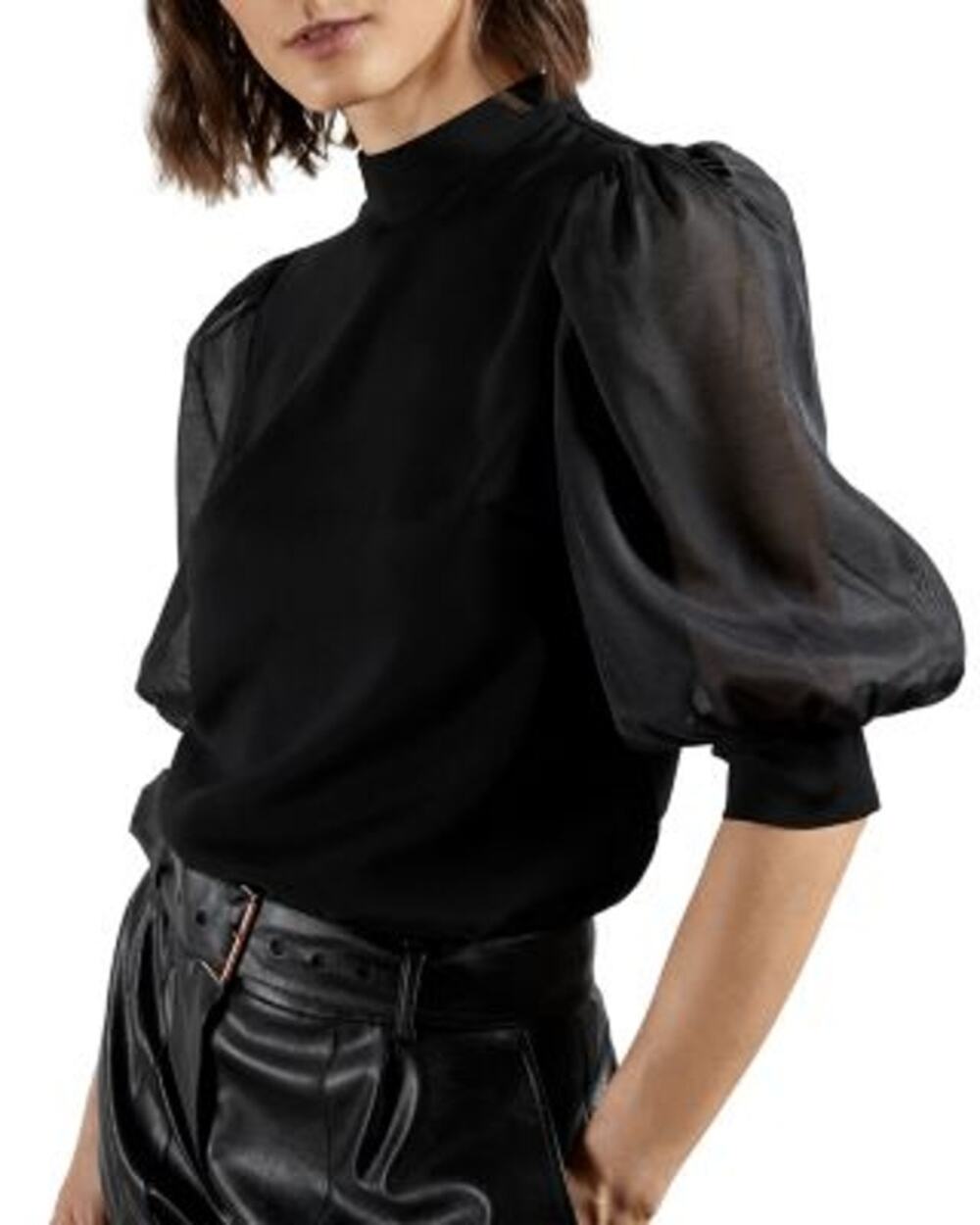 NEW Ted Baker Micaeli Black Puff Sleeve Top Women's 2/XS